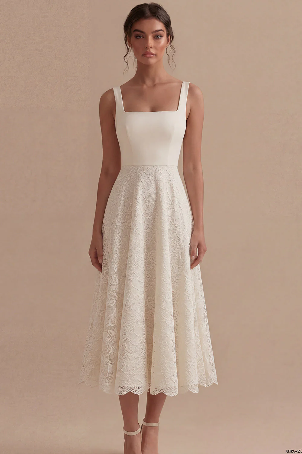Robe de fiançailles midi ivoire en dentelle