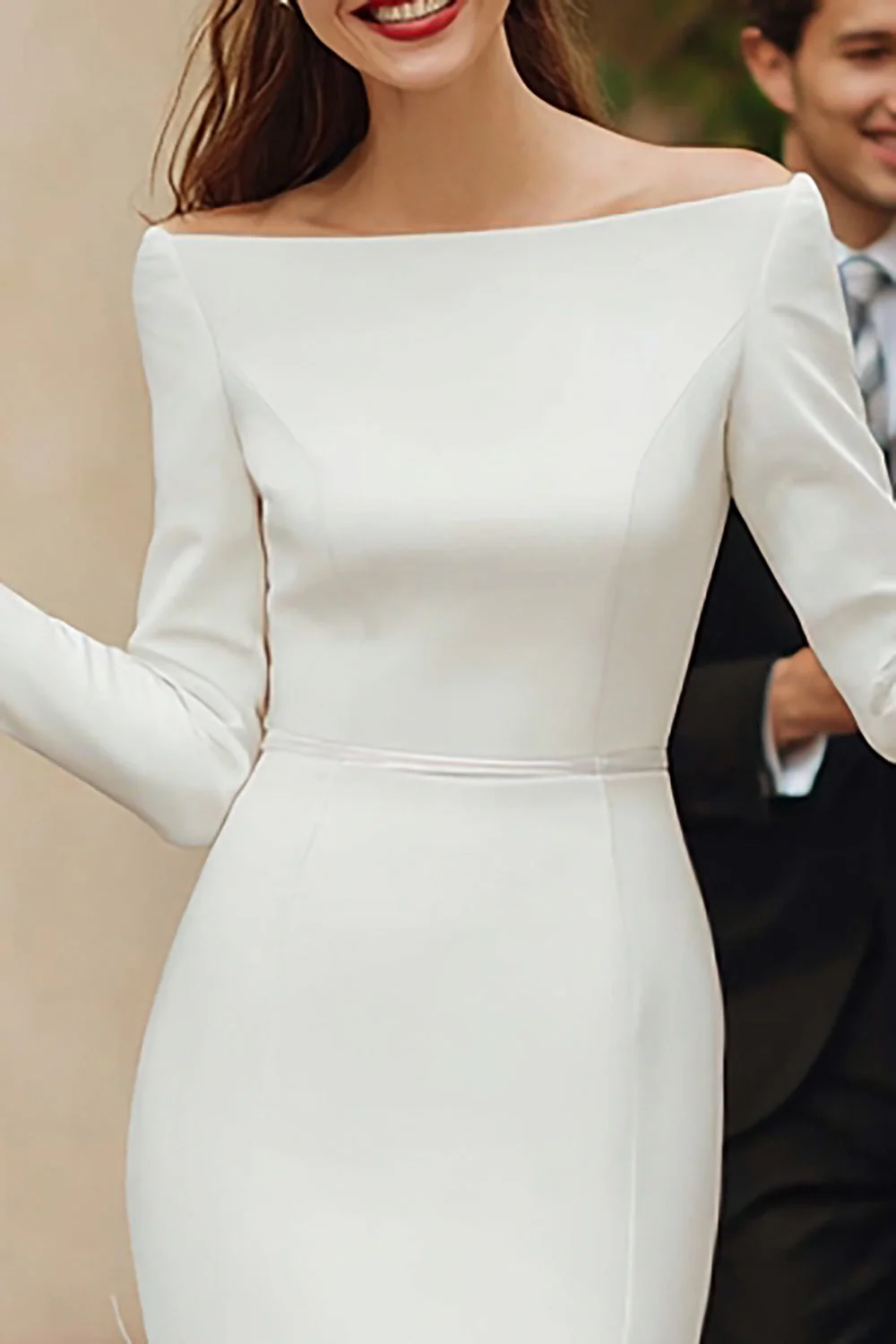 Robe de fiançailles midi moulante ivoire avec franges - Image 2