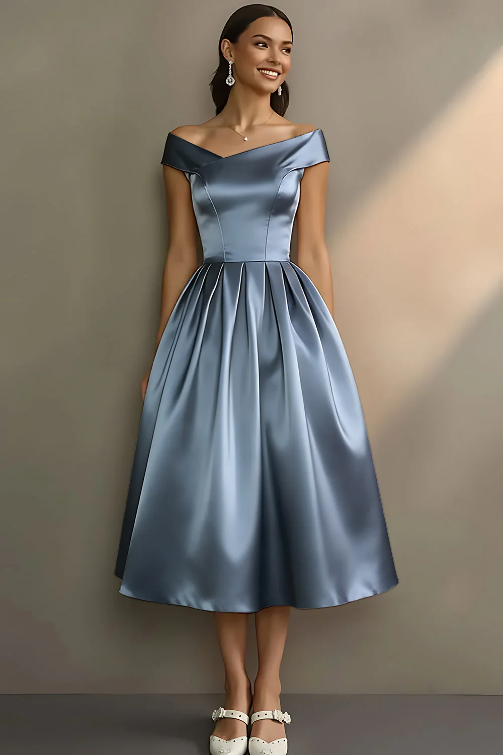 Robe de fiançailles Midi simple blanche décalée A Line - Image 13