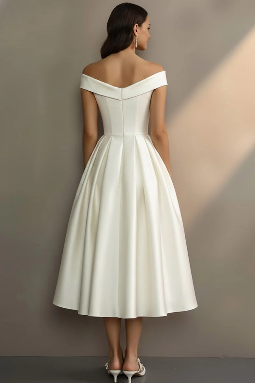 Robe de fiançailles Midi simple blanche décalée A Line - Image 2