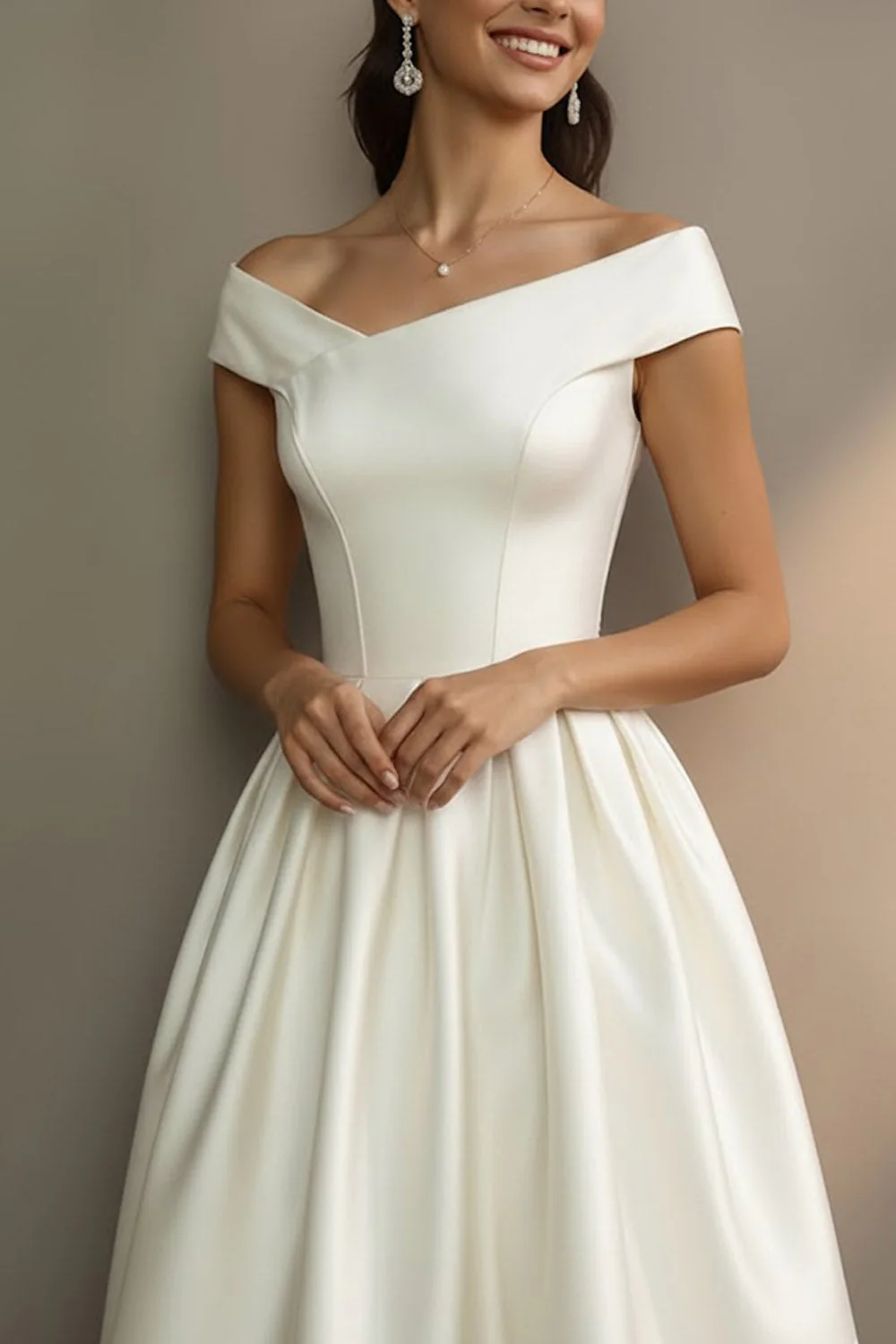 Robe de fiançailles Midi simple blanche décalée A Line - Image 6
