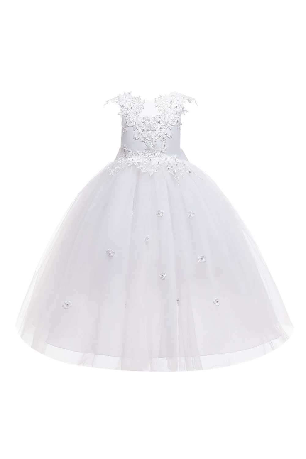 Robe de fille de fleur de désherbage blanche avec nœud - Image 4