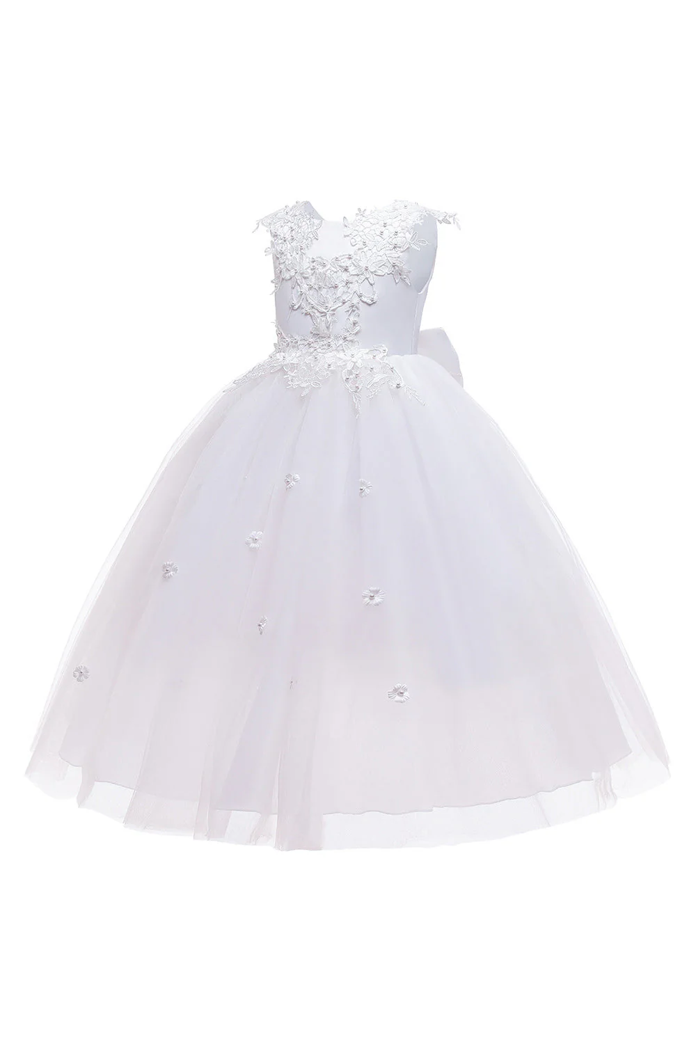 Robe de fille de fleur de désherbage blanche avec nœud - Image 5