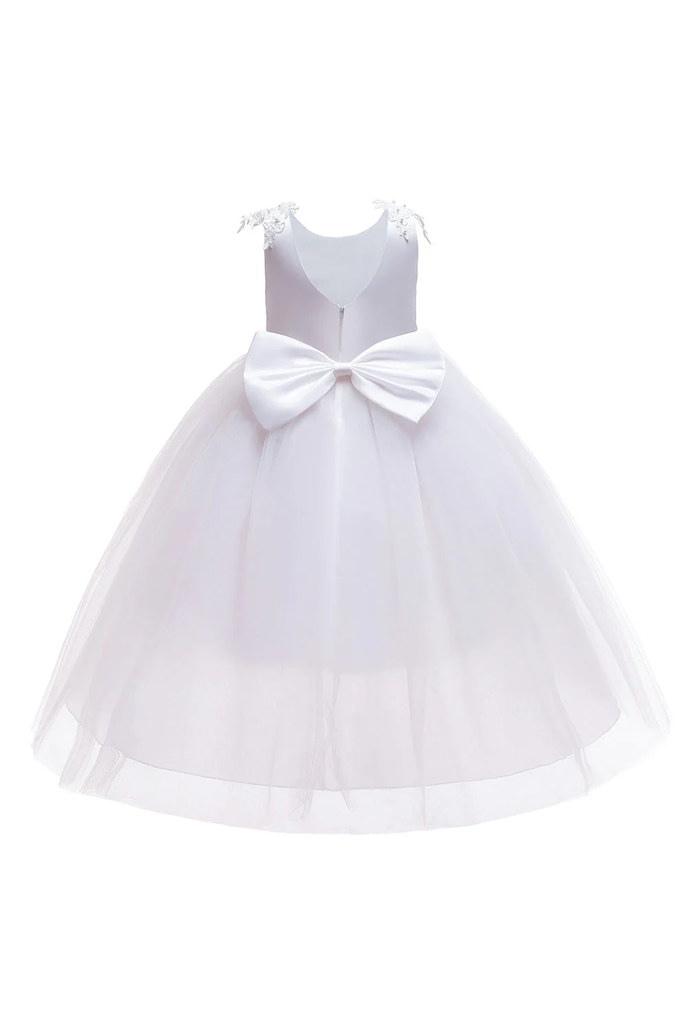 Robe de fille de fleur de désherbage blanche avec nœud - Image 6