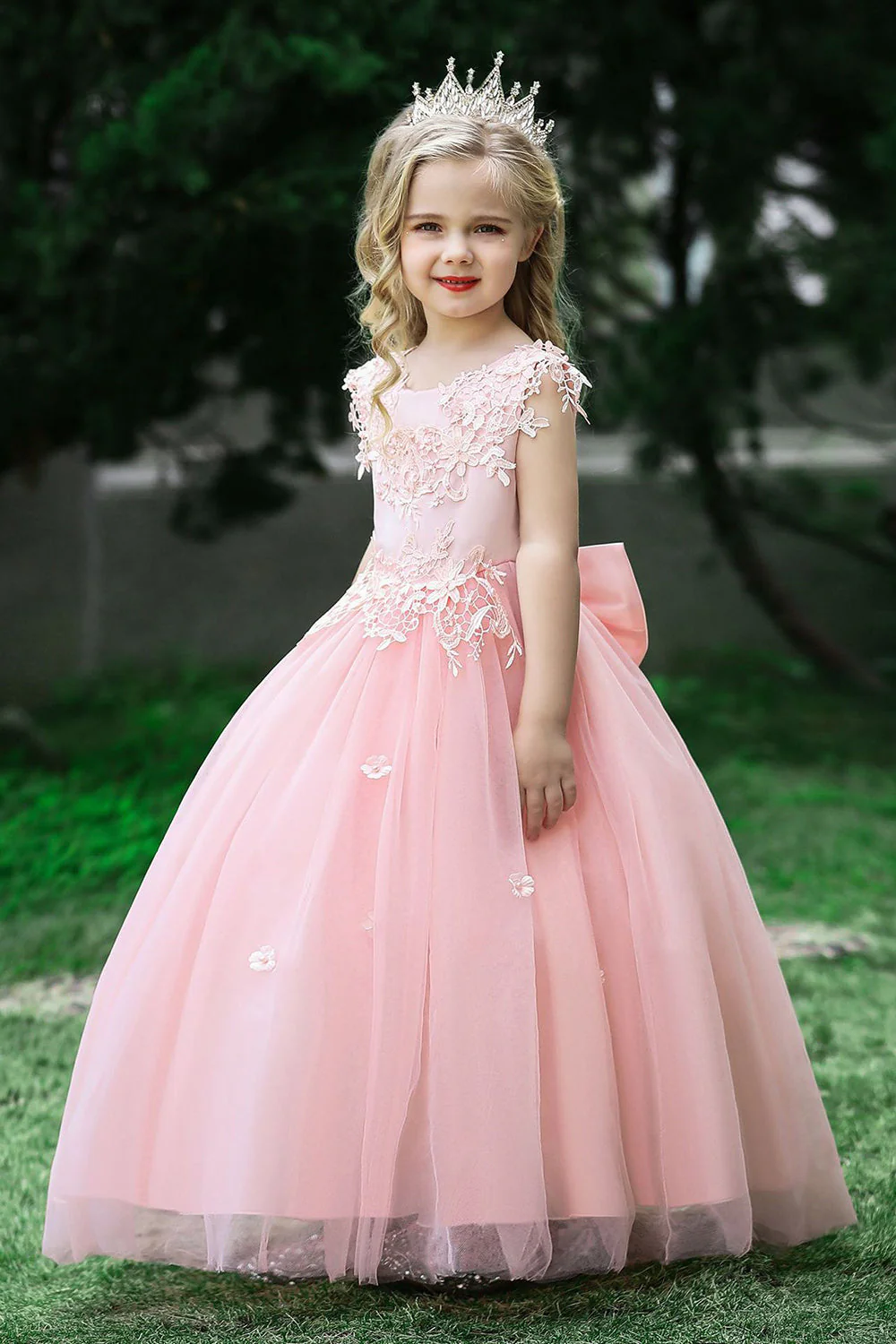 Robe de fille de fleur de désherbage blanche avec nœud - Image 7
