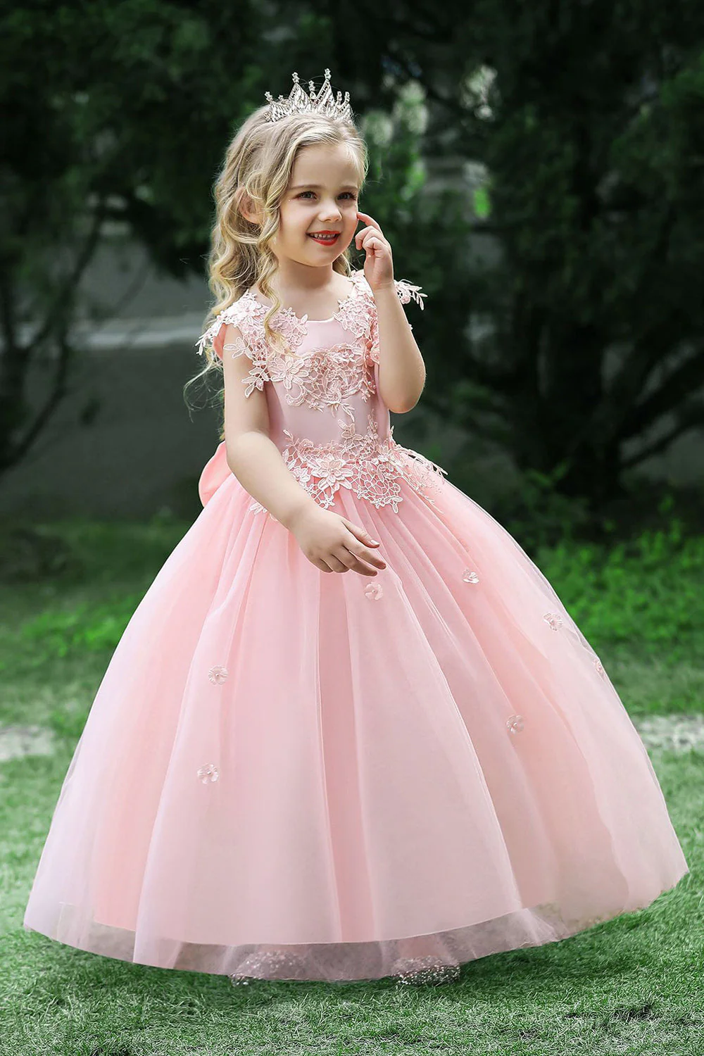 Robe de fille de fleur de désherbage blanche avec nœud - Image 8