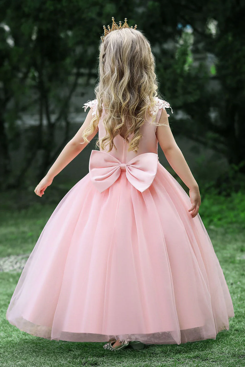 Robe de fille de fleur de désherbage blanche avec nœud - Image 9