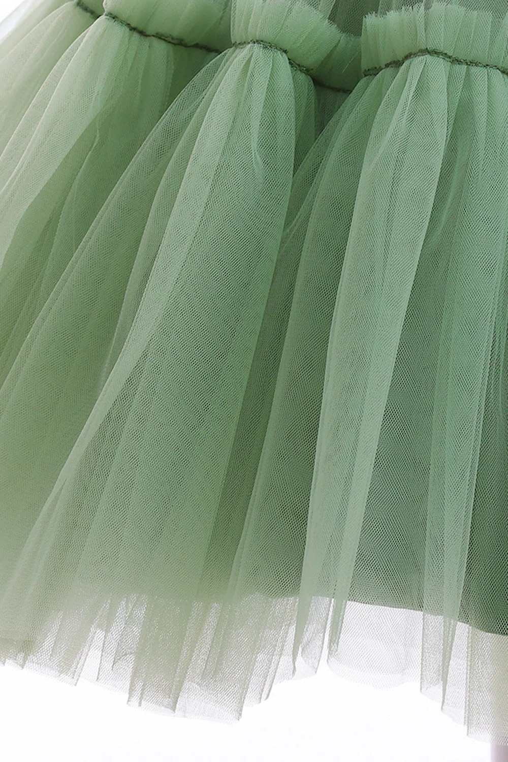 Robe de fille de fleur en Tulle à col rond vert avec noeud papillon - Image 4