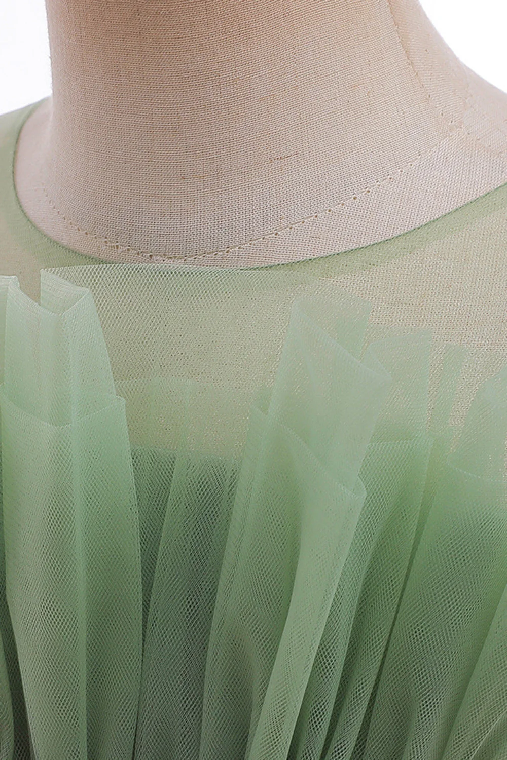 Robe de fille de fleur en Tulle à col rond vert avec noeud papillon - Image 5