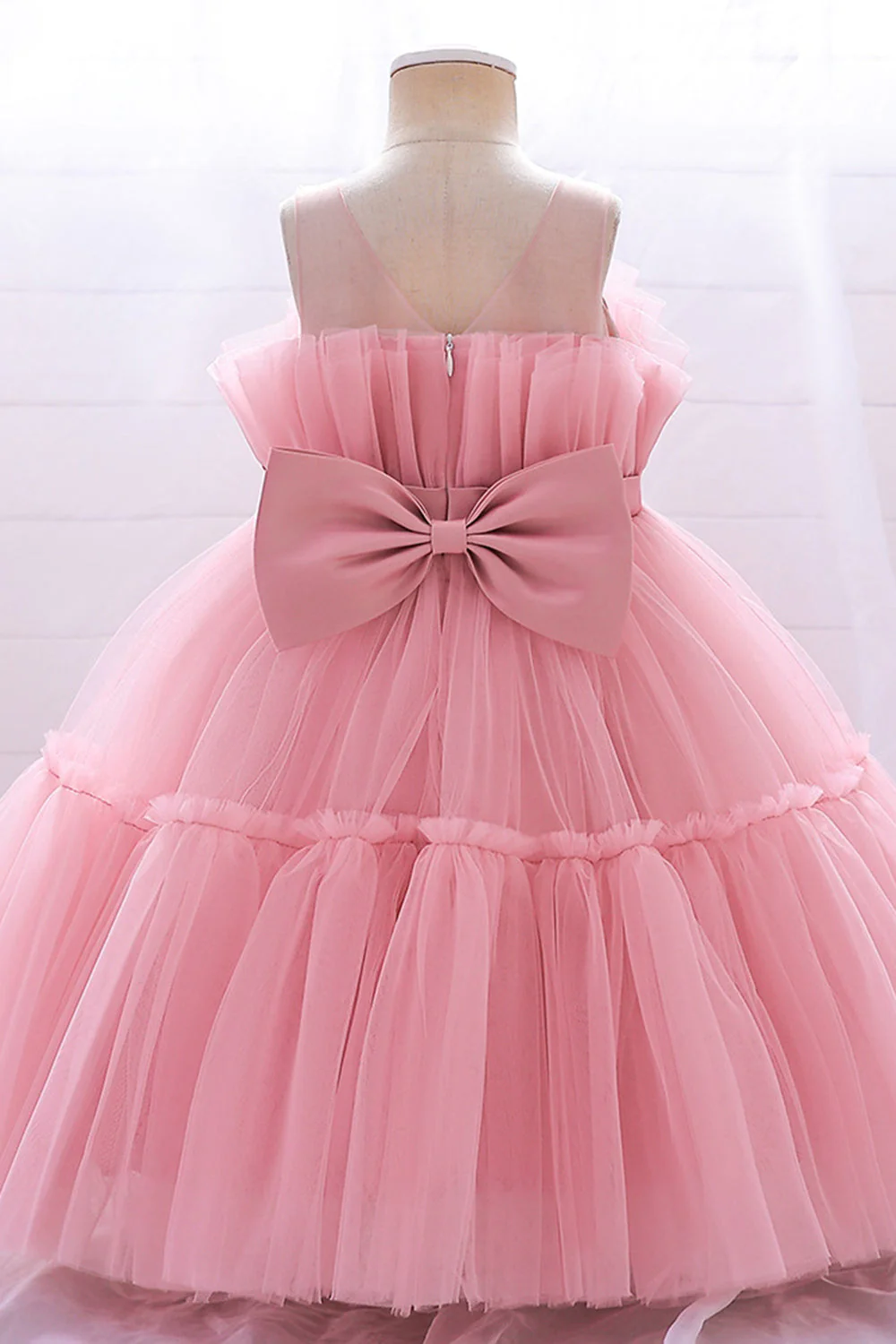 Robe de fille de fleur en Tulle à col rond vert avec noeud papillon - Image 7