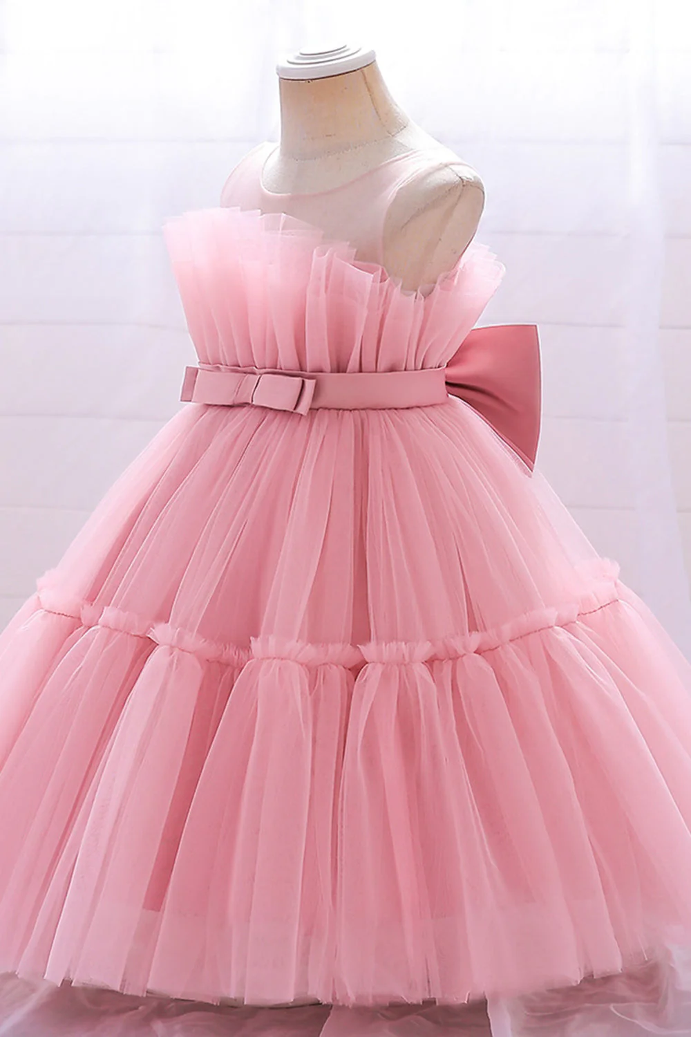 Robe de fille de fleur en Tulle à col rond vert avec noeud papillon - Image 8