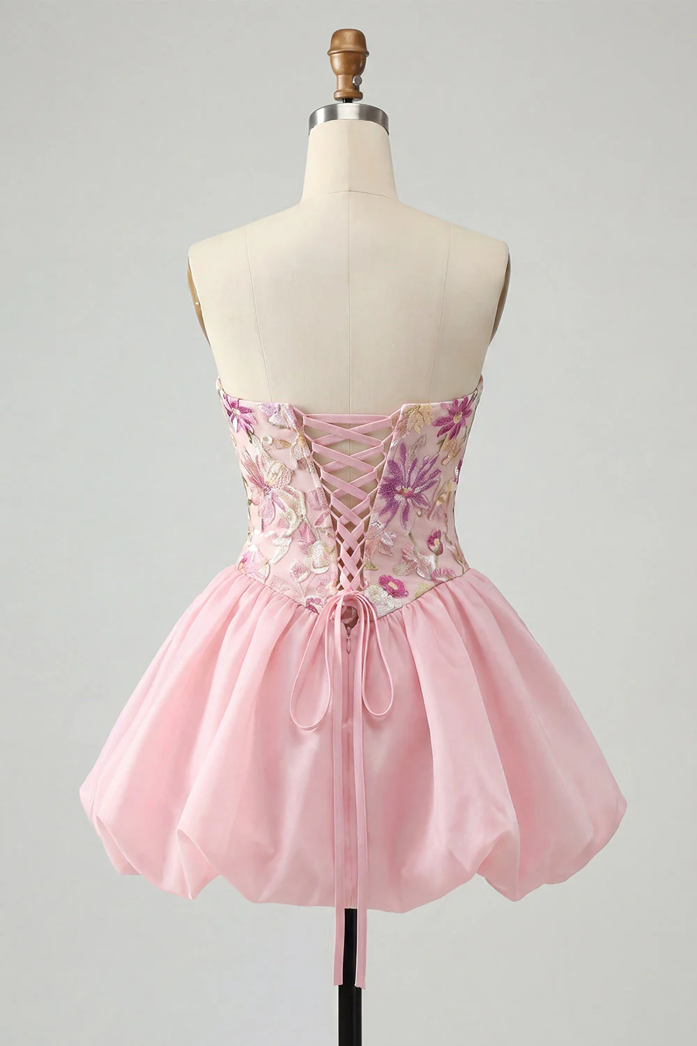 Robe de fin d’année rose Strap-bustless fleuri à sequins - Image 2