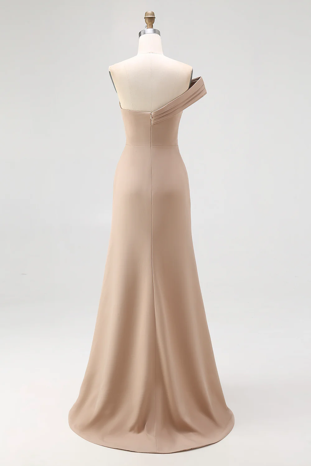 Robe de gala plissée en jersey kaki clair fourreau à une épaule - Image 4