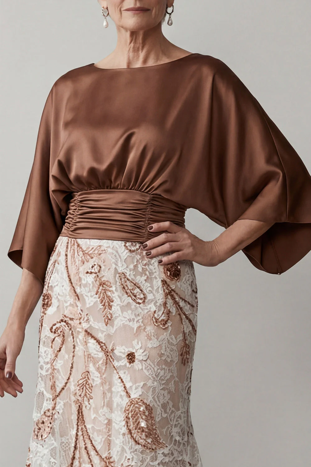 Robe de la mariée à manches café appliquée 3/4 - Image 3