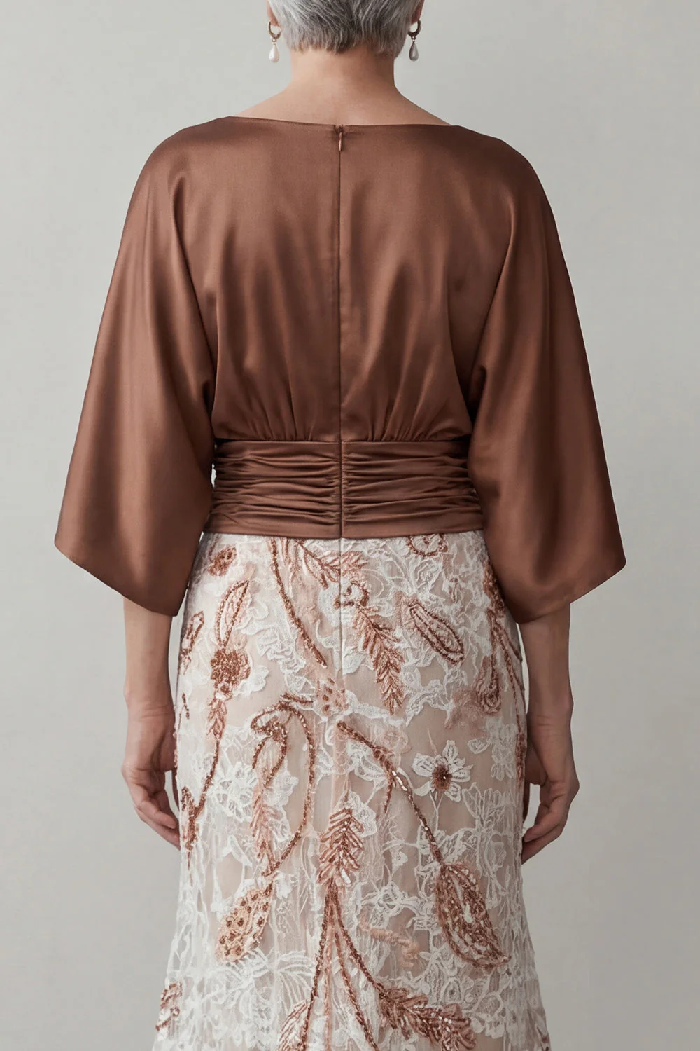 Robe de la mariée à manches café appliquée 3/4 - Image 4