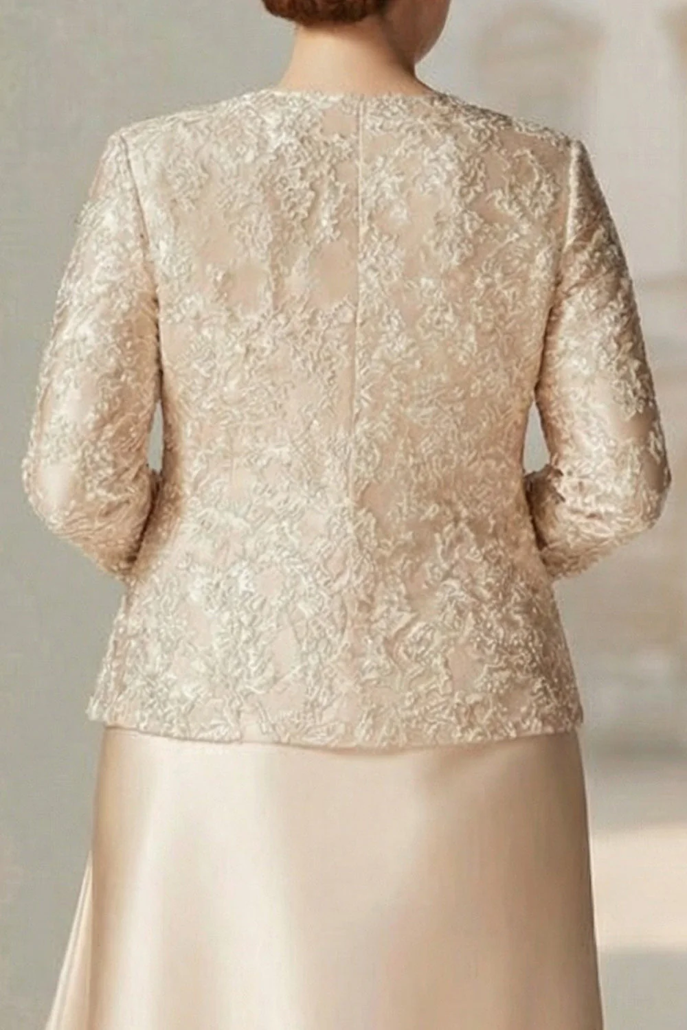 Robe de la mariée Champagne Ligne A deux pièces grande taille maman de la mariée à manches longues - Image 4