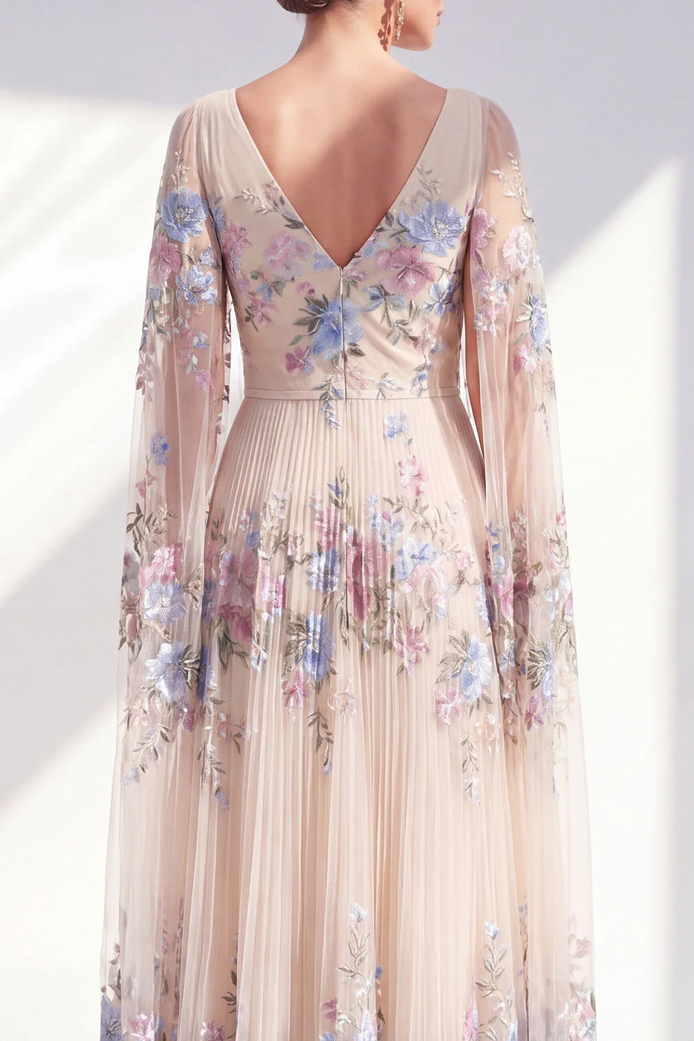Robe de la mariée longue à manches longues à manches longues fleuri fleuries en A, ligne en A - Image 3