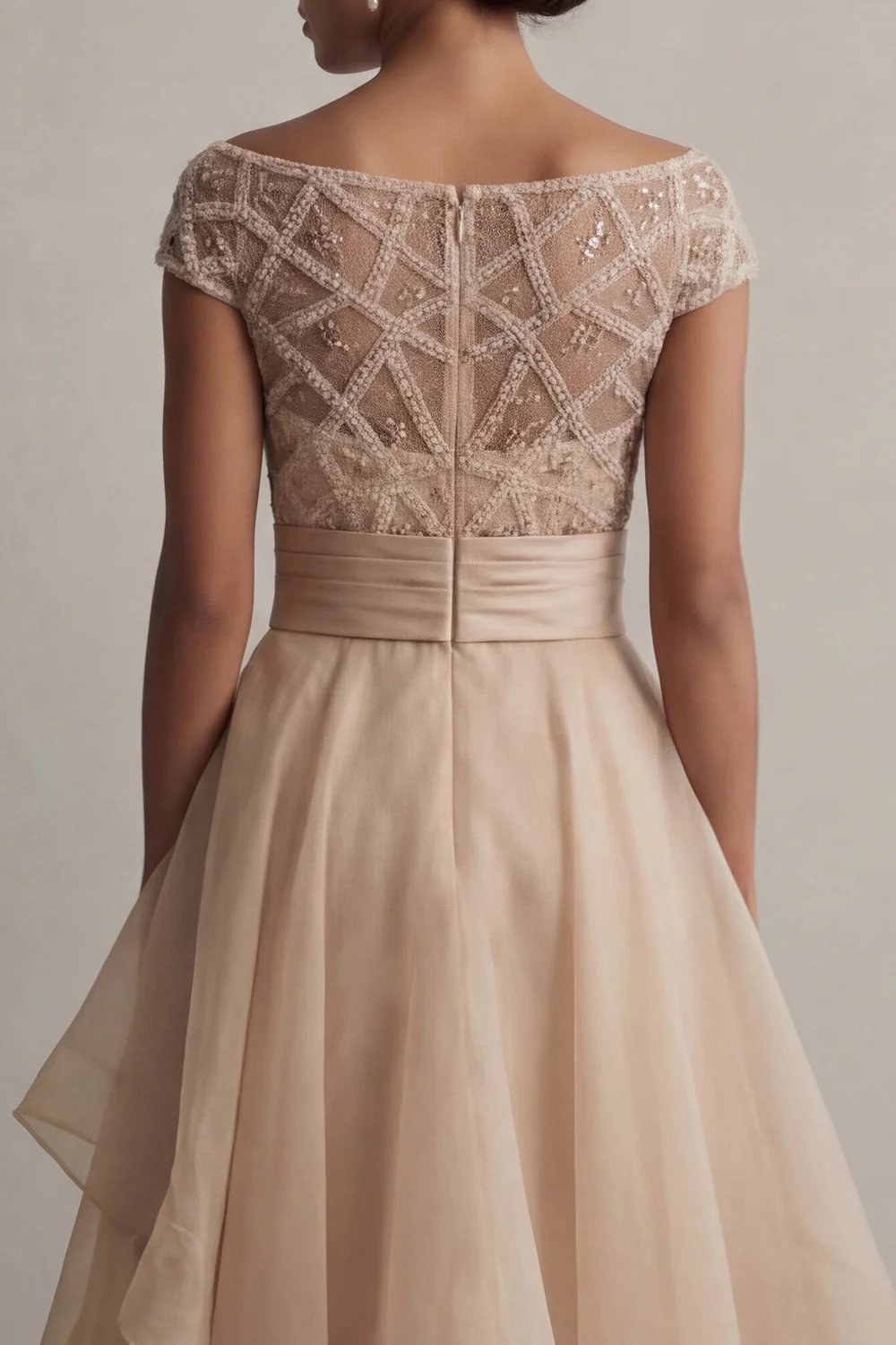 Robe de la mère de la mariée à col bateau à col bateau A line champagne à sequins - Image 5