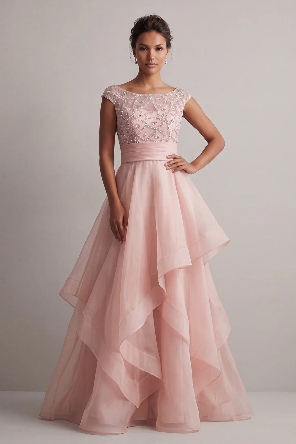 Robe de la mère de la mariée à col bateau à col bateau A line champagne à sequins - Image 6