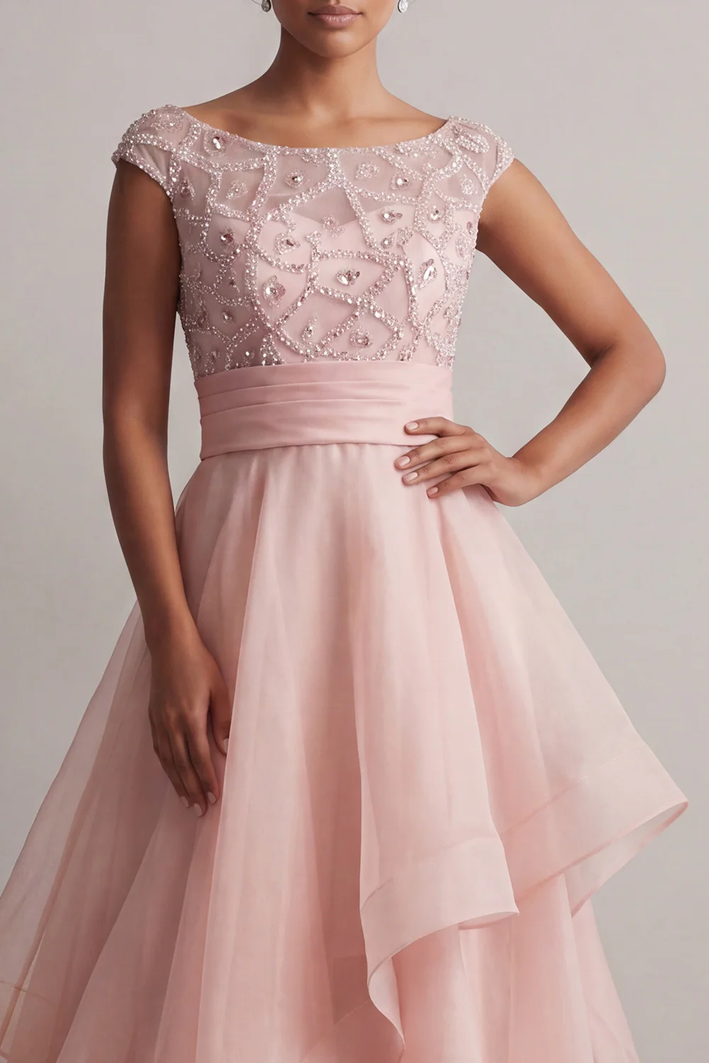 Robe de la mère de la mariée à col bateau à col bateau A line champagne à sequins - Image 9