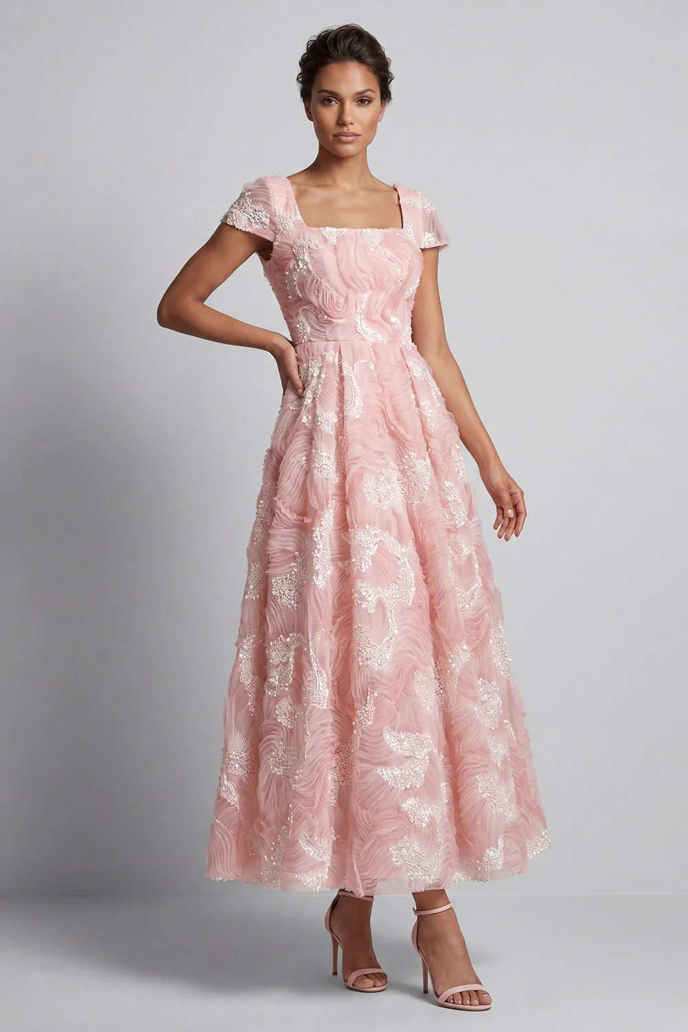 Robe de la mère de la mariée à col carré scintillant à col carré long A
