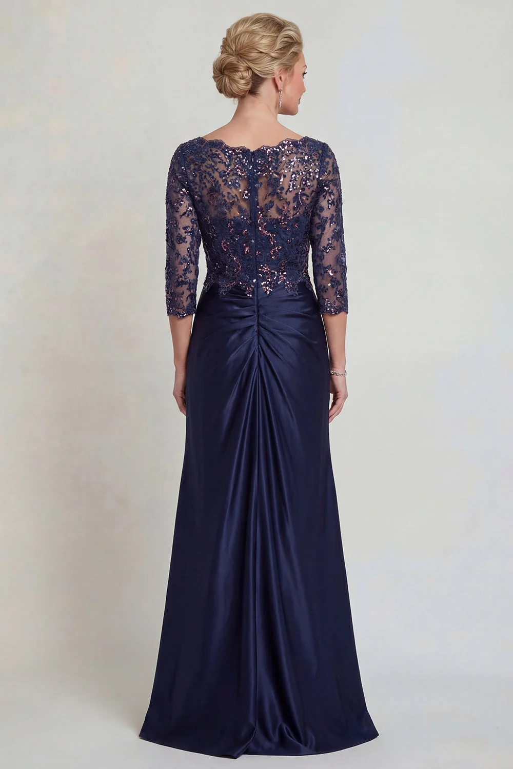 Robe de la mère de la mariée à col en V à col sirène bourgogne en V avec manches 3/4 - Image 6