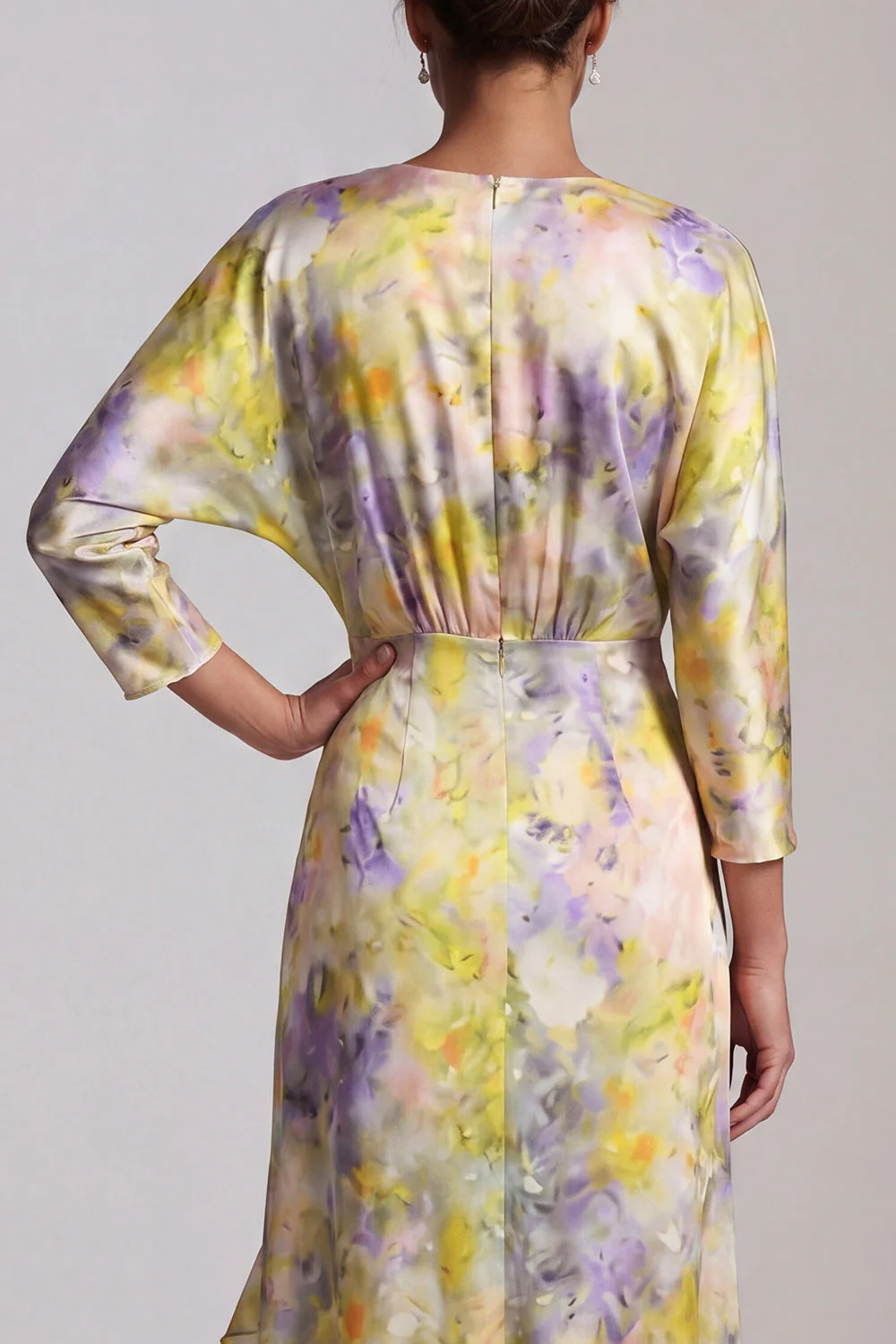 Robe de la mère de la mariée à col en V jaune à volants hauts bas - Image 6