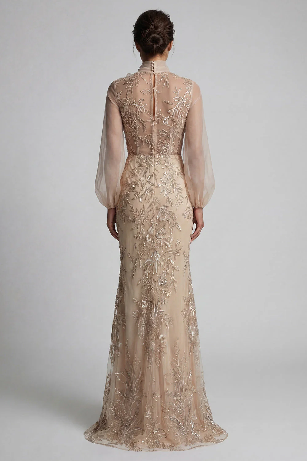 Robe de la mère de la mariée à col haut à col haut appliquée par la sirène de Champagen avec nœud - Image 2
