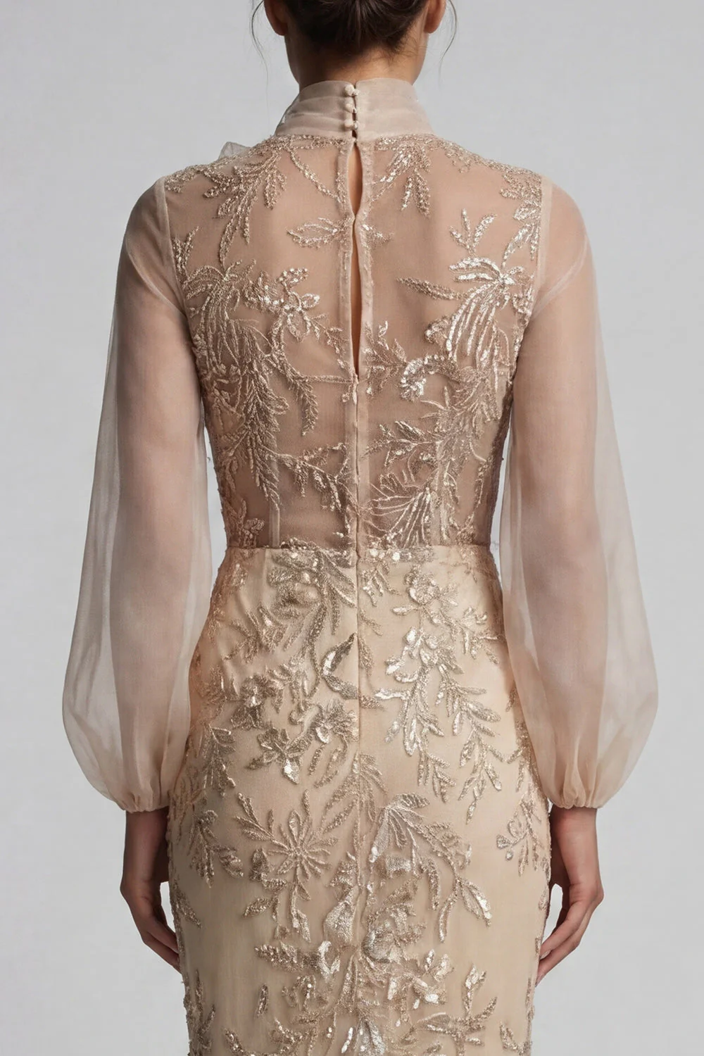 Robe de la mère de la mariée à col haut à col haut appliquée par la sirène de Champagen avec nœud - Image 5