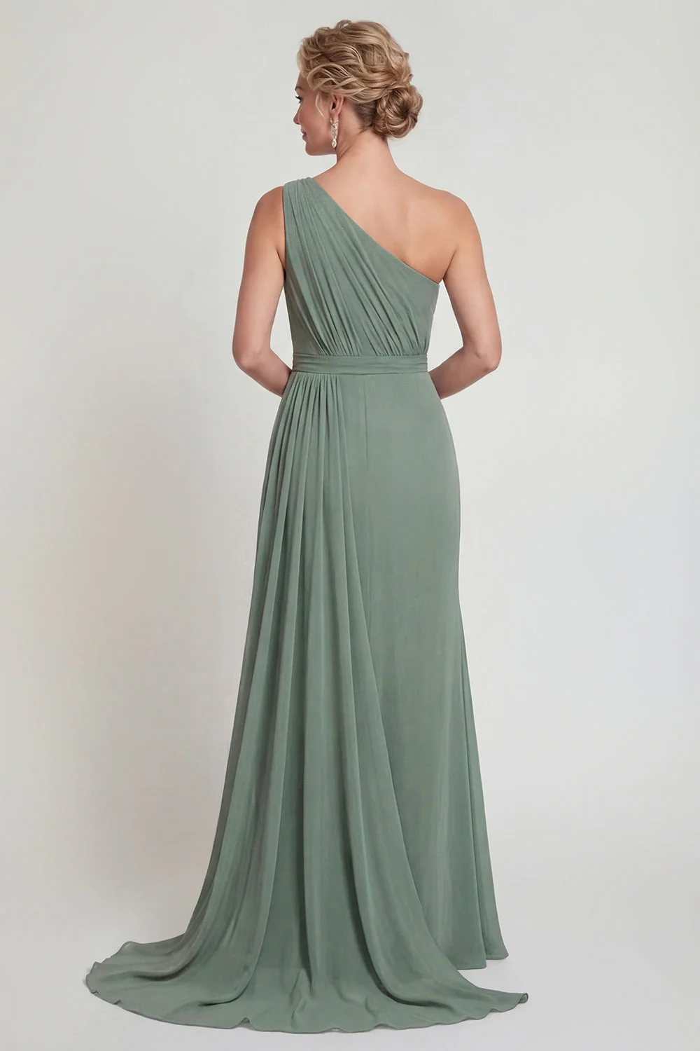 Robe de la mère de la mariée à étui à une épaule en chiffon sauge poussiéreuse - Image 2