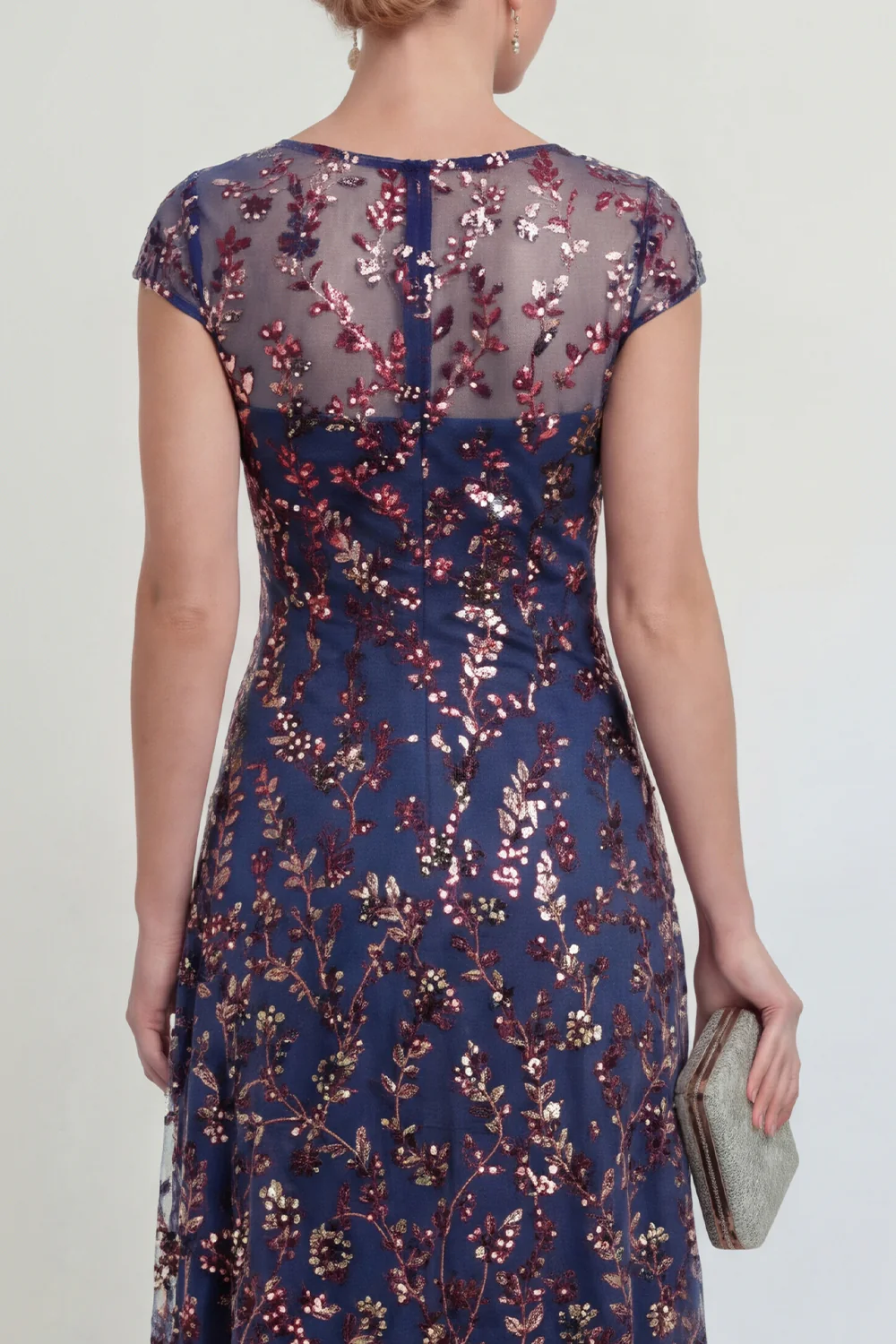 Robe de la mère de la mariée à étui marine scintillante à paillettes à col bateau - Image 4
