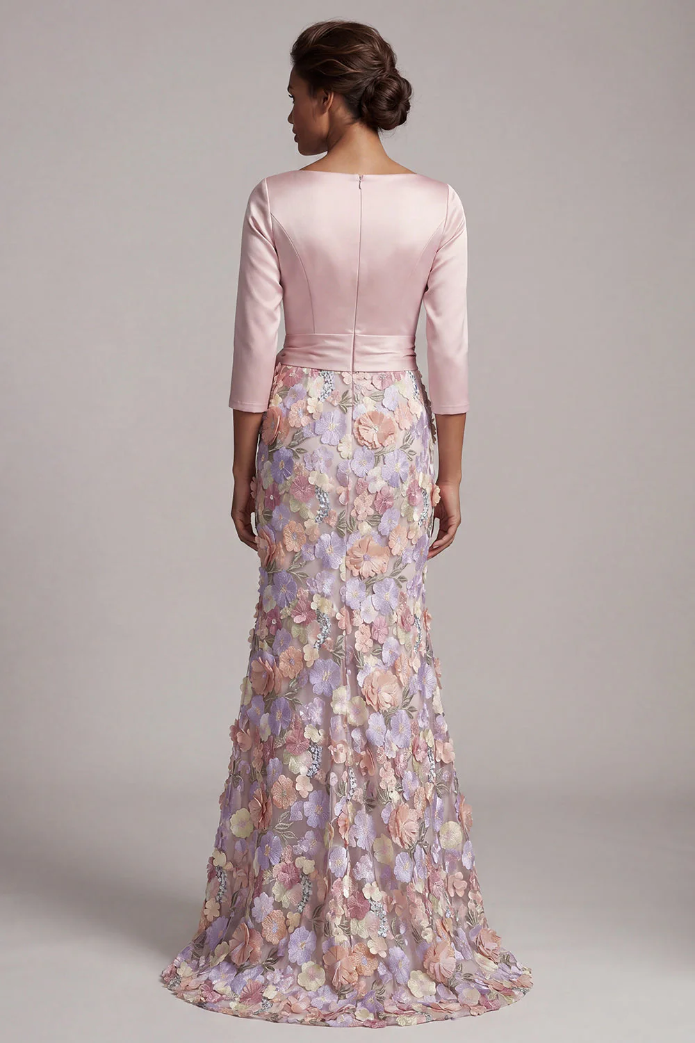 Robe de la mère de la mariée à fleurs à col bateau à col bateau longue sirène fleurie avec poches - Image 2