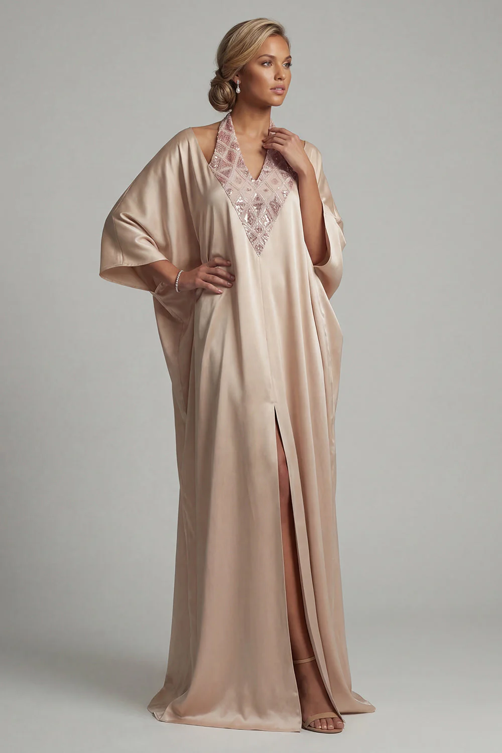 Robe de la mère de la mariée à la robe de la mariée en satin champagne à col nu - Image 3