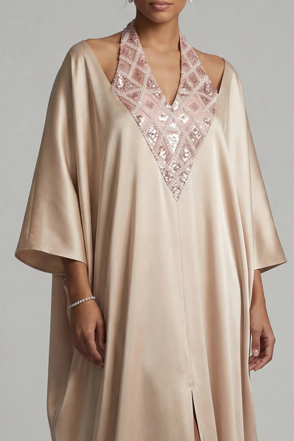 Robe de la mère de la mariée à la robe de la mariée en satin champagne à col nu - Image 4