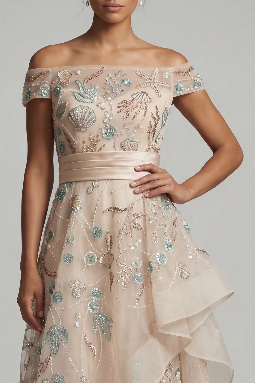 Robe de la mère de la mariée A Line, à Blush À Sequins - Image 4
