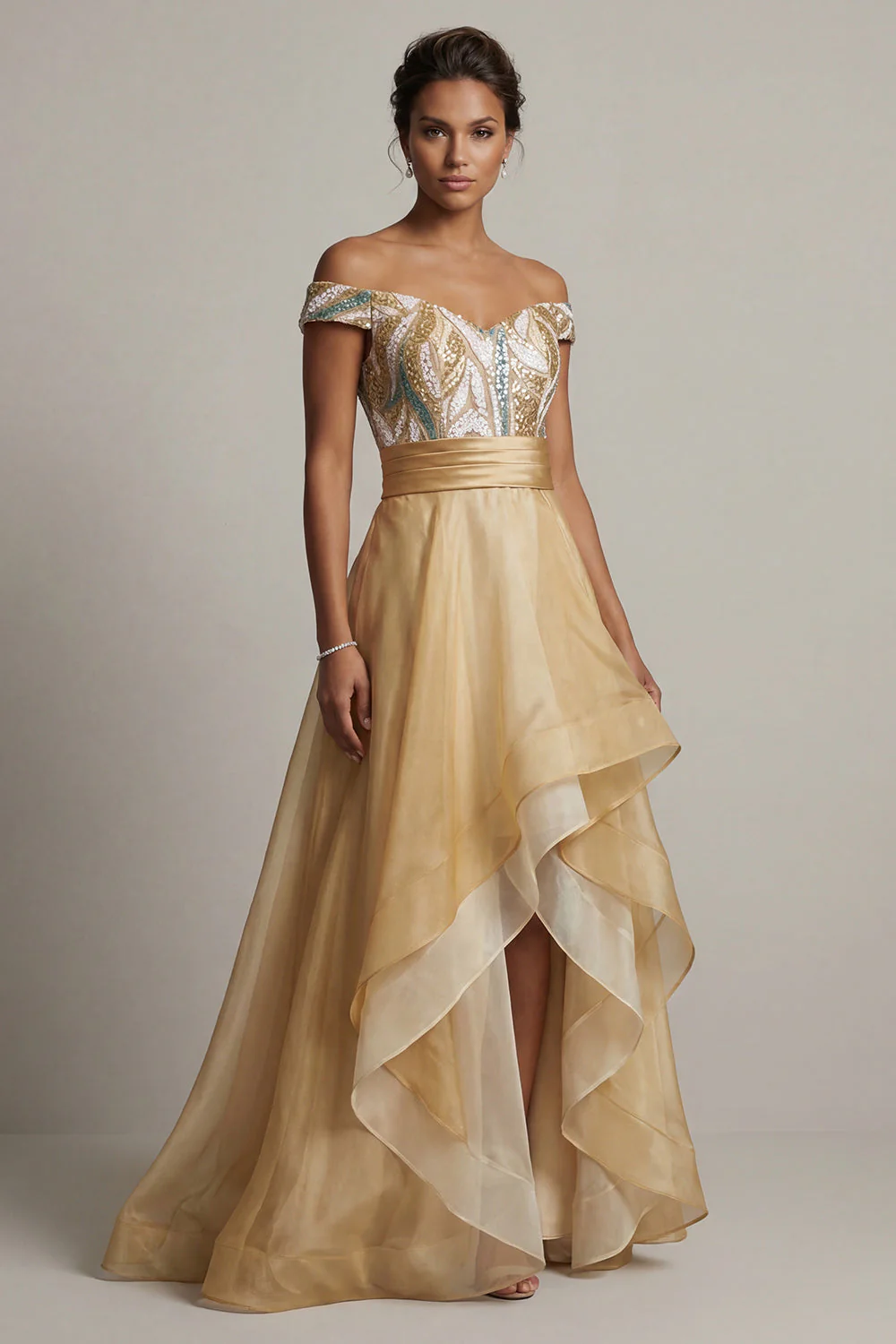 Robe de la mère de la mariée A Line Champagne à sequins