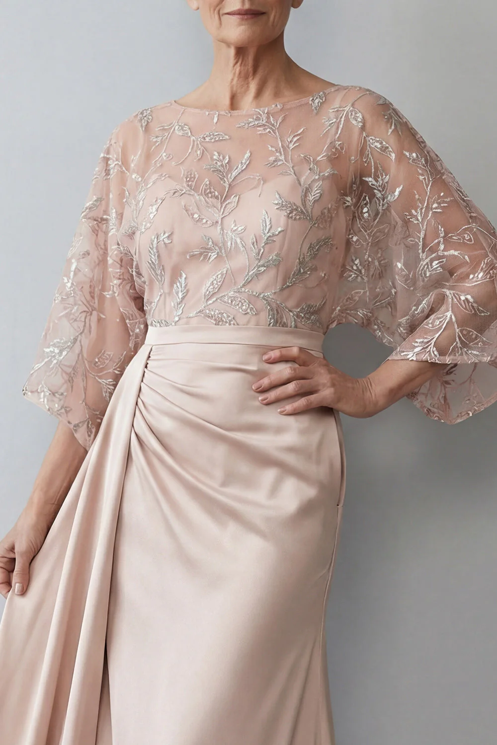 Robe de la mère de la mariée à manches à blush 3/4 appliquée - Image 3