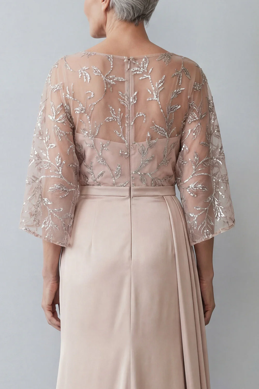 Robe de la mère de la mariée à manches à blush 3/4 appliquée - Image 4