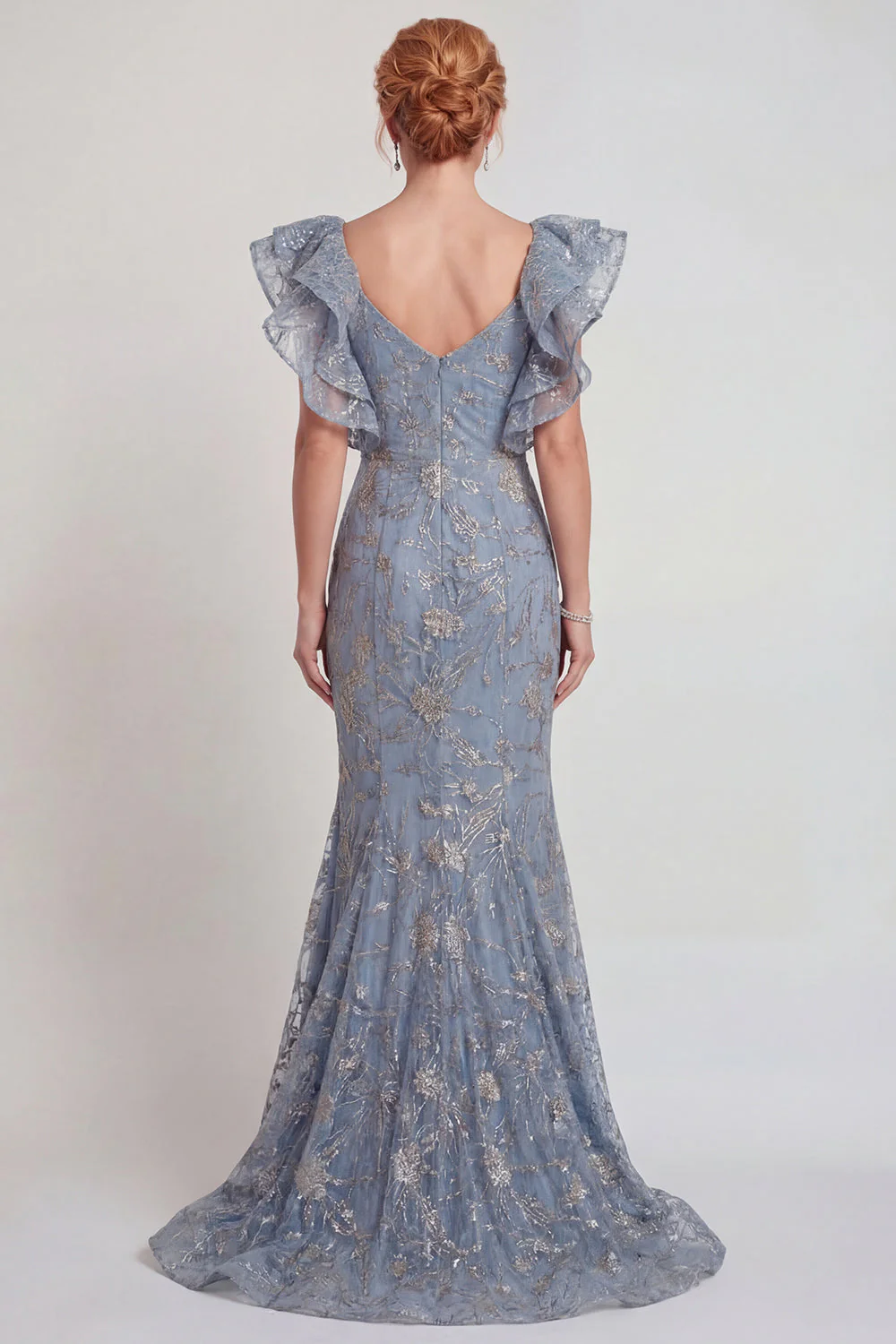 Robe de la mère de la mariée à manches appliques, manches appliqueuses grises, avec fente - Image 2