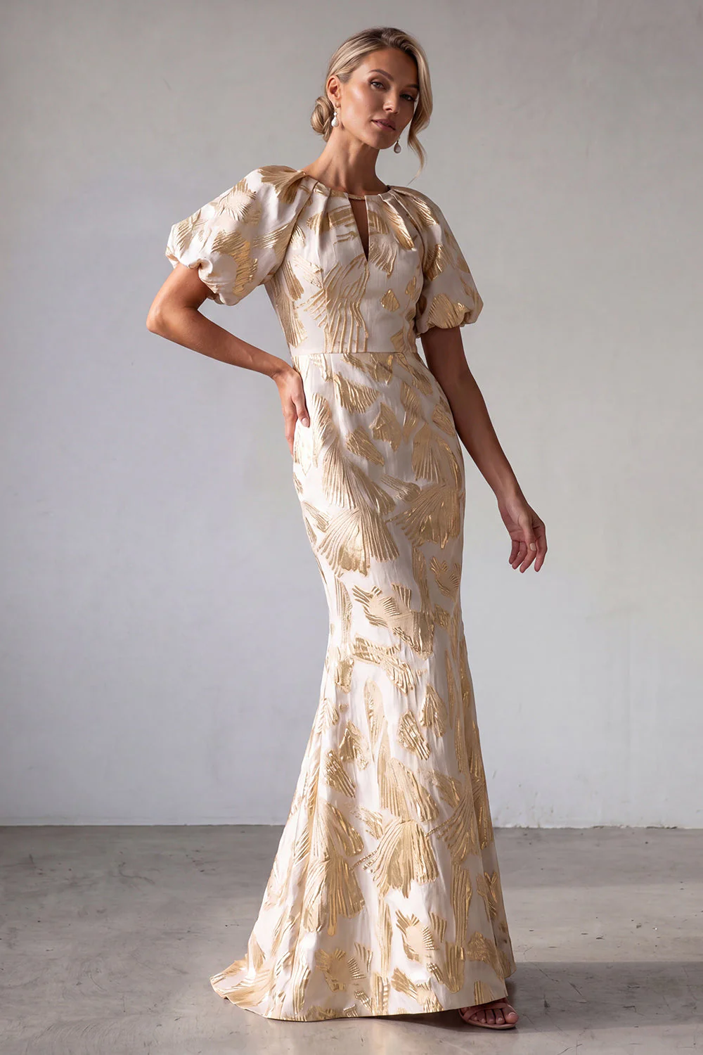 Robe de la mère de la mariée à manches bouffantes à manches de sirène en champagne - Image 3