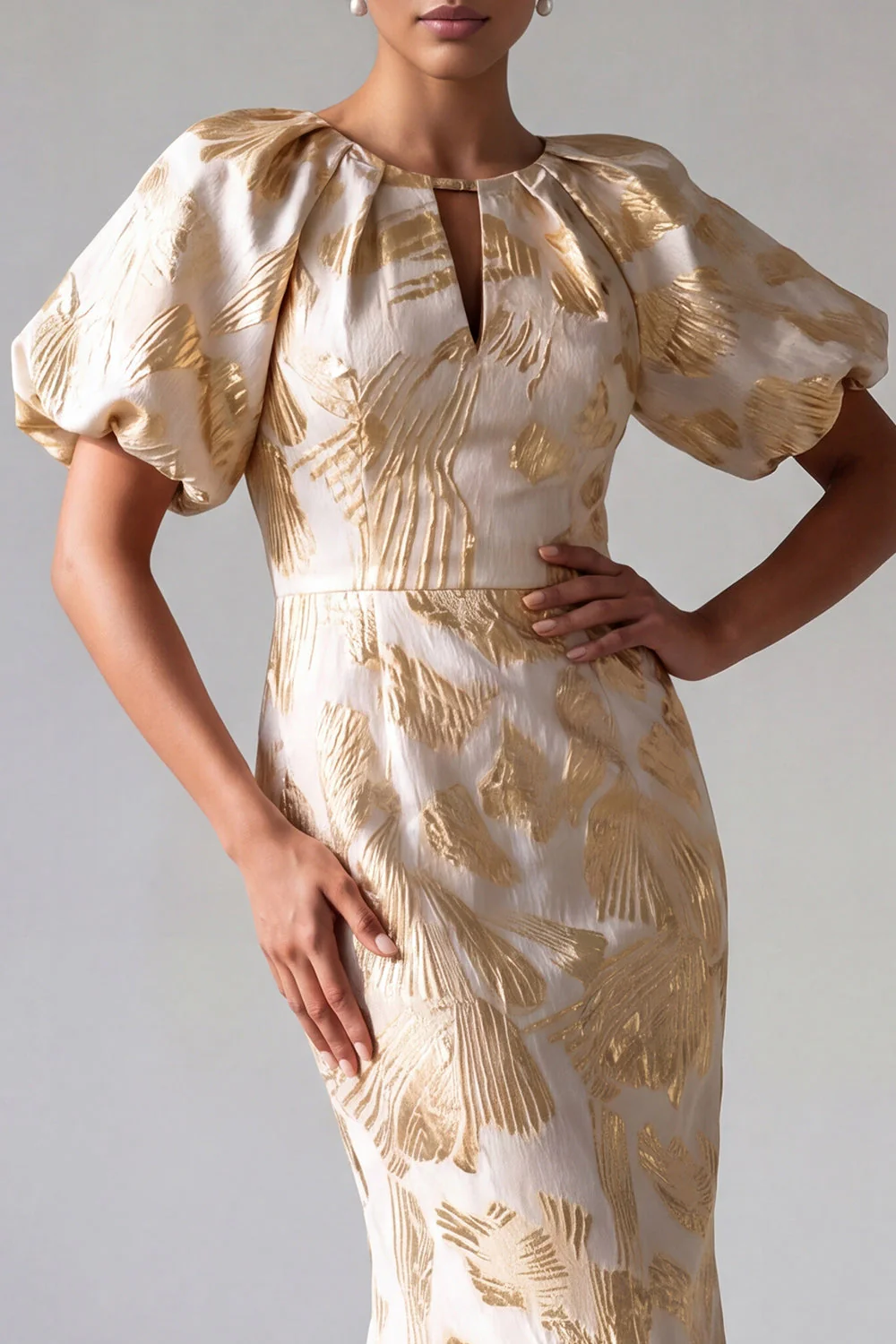 Robe de la mère de la mariée à manches bouffantes à manches de sirène en champagne - Image 4