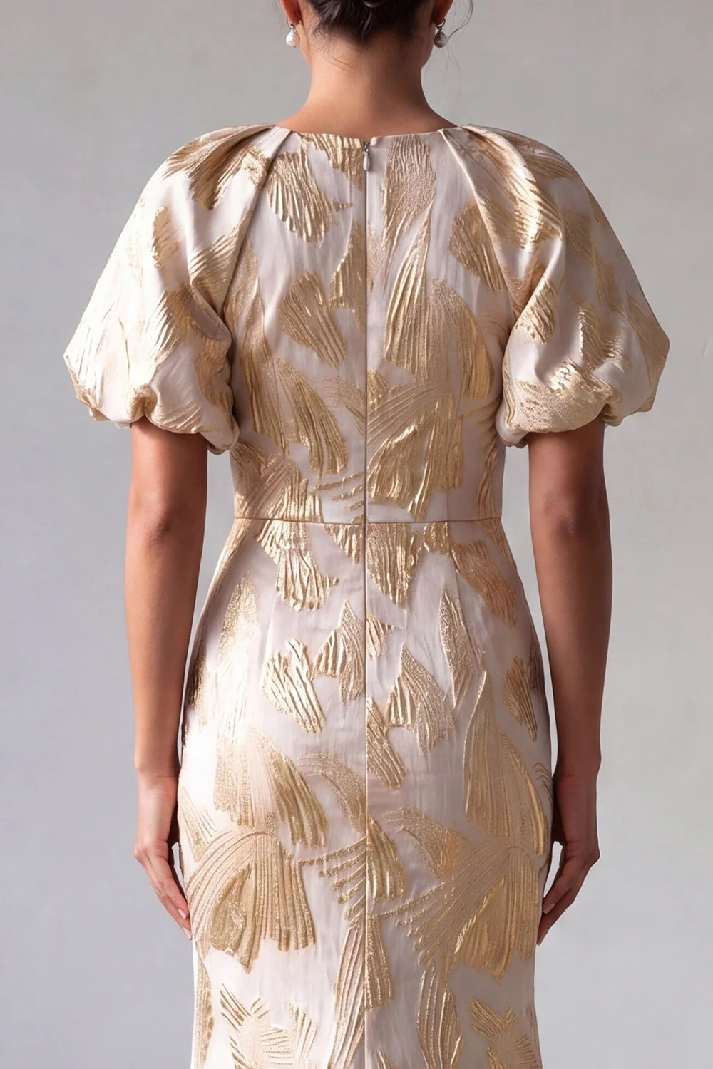 Robe de la mère de la mariée à manches bouffantes à manches de sirène en champagne - Image 5