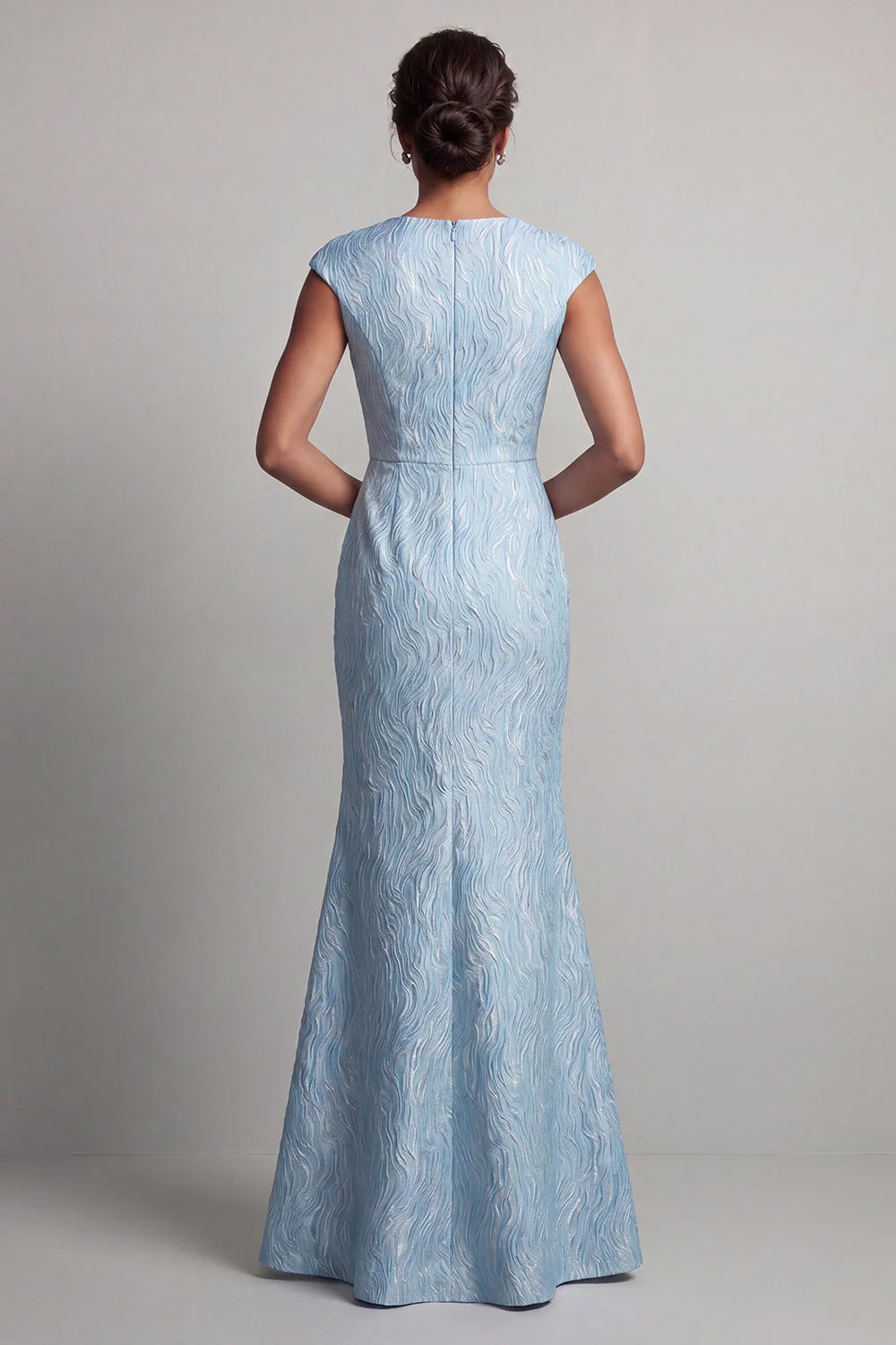 Robe de la mère de la mariée à manches de sirène bleue avec fente - Image 2