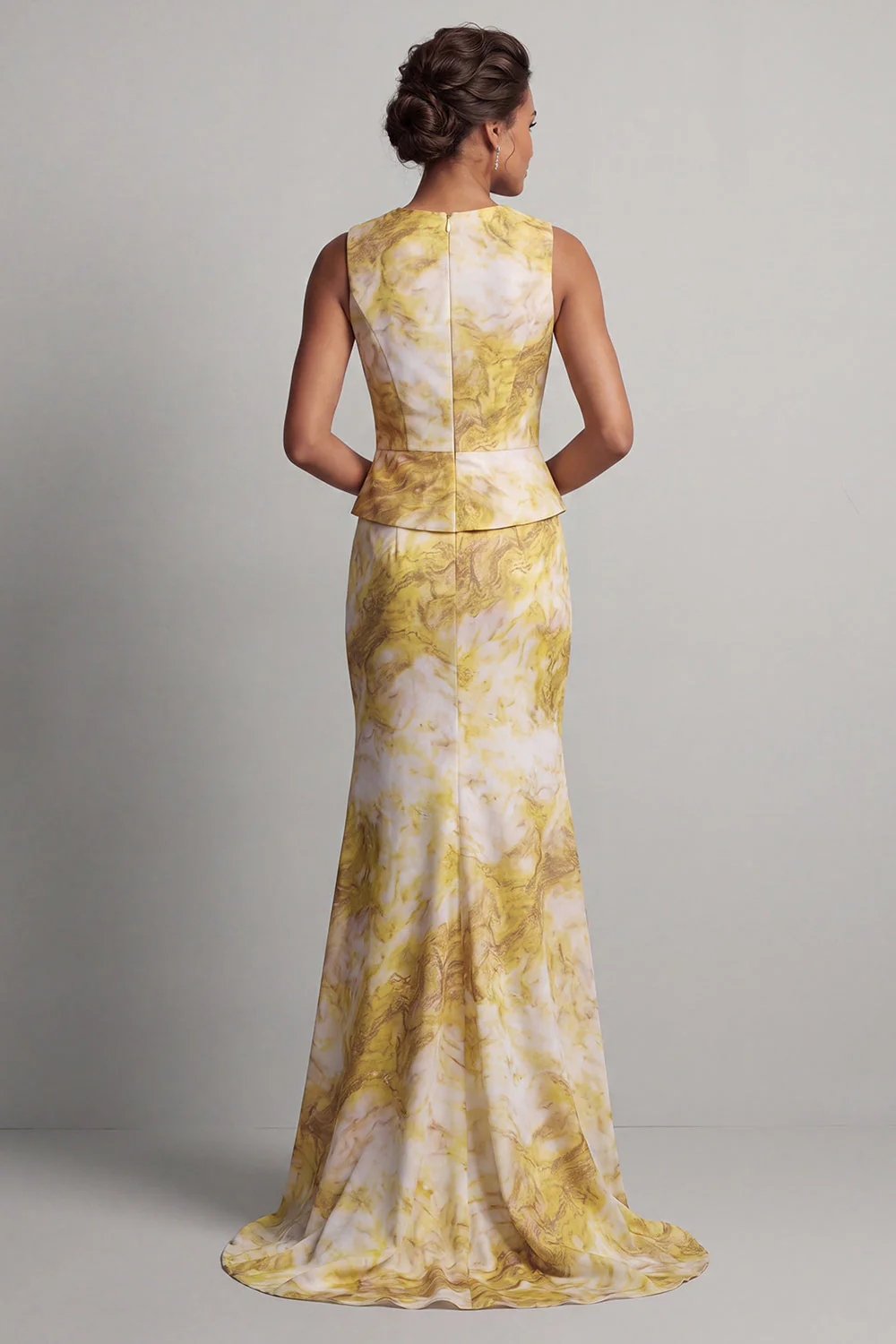 Robe de la mère de la mariée à motifs de sirène florale avec une longue robe jaune - Image 2