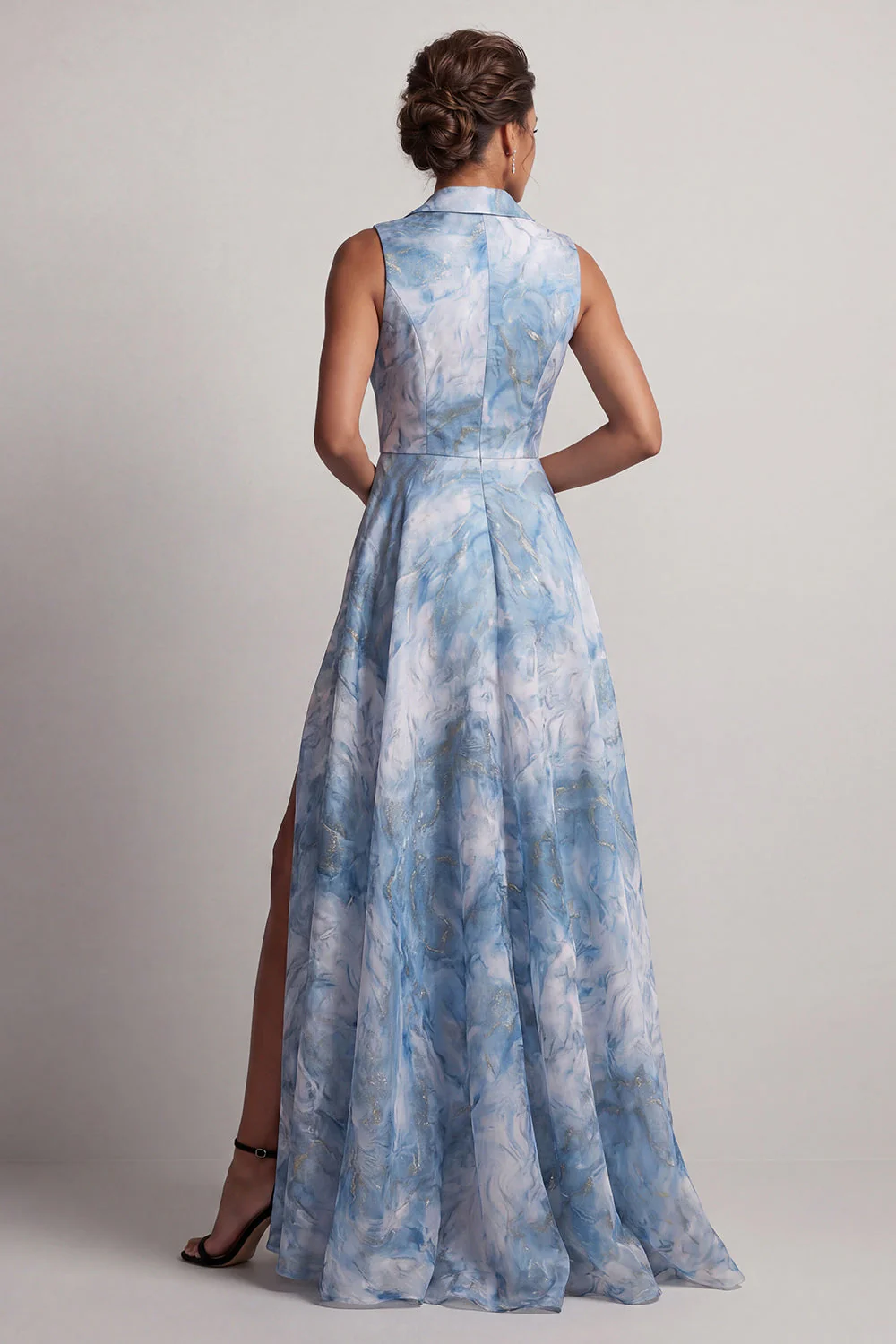 Robe de la mère de la mariée à revers cranté bleu lac - Image 2