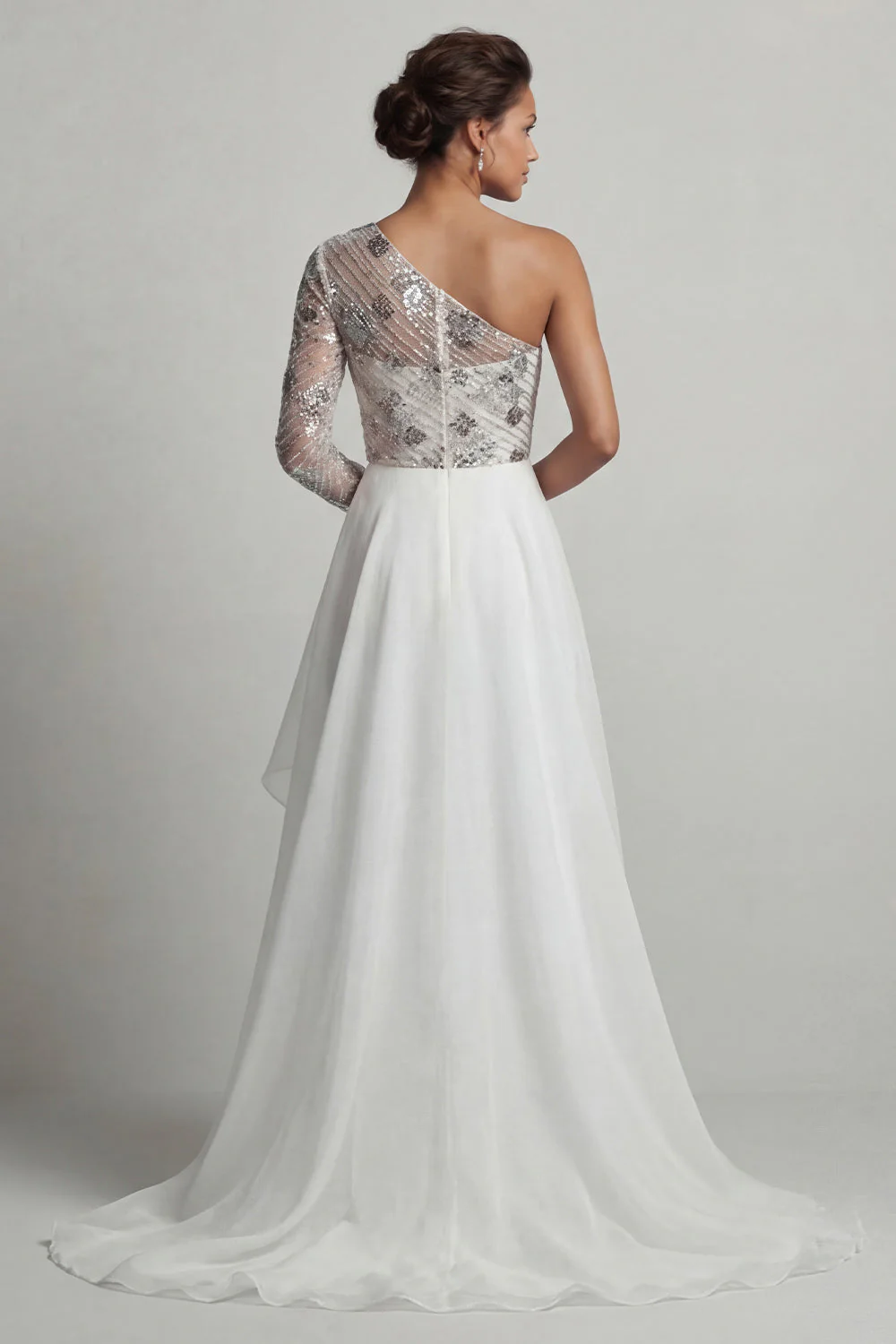 Robe de la mère de la mariée à une épaule A Line White Paillets - Image 2