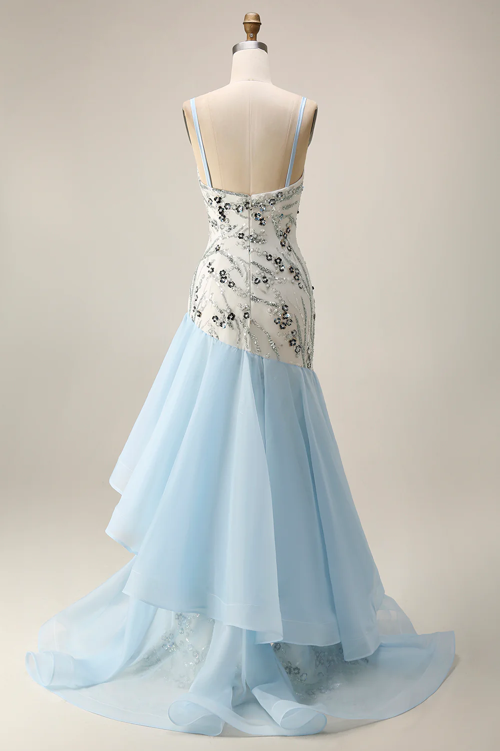 Robe de la mère de la mariée à volants en sirène bleu clair à sequins - Image 4
