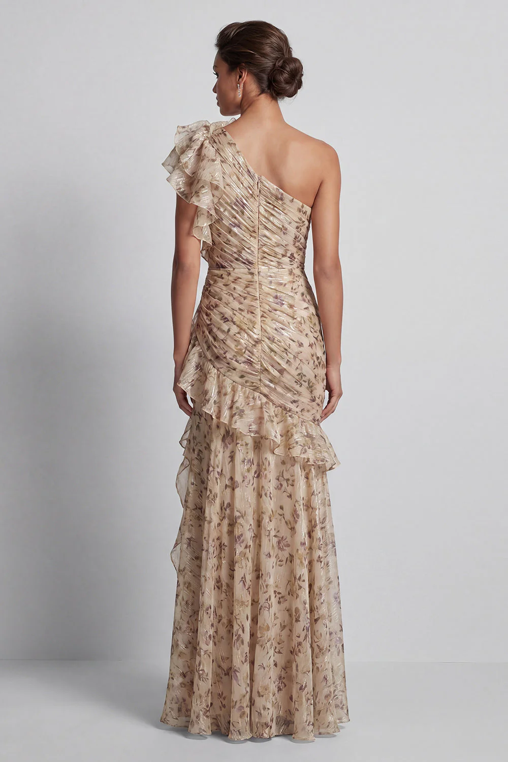 Robe de la mère de la mariée à volants longue et à volants en sirène de champagne avec fente - Image 2