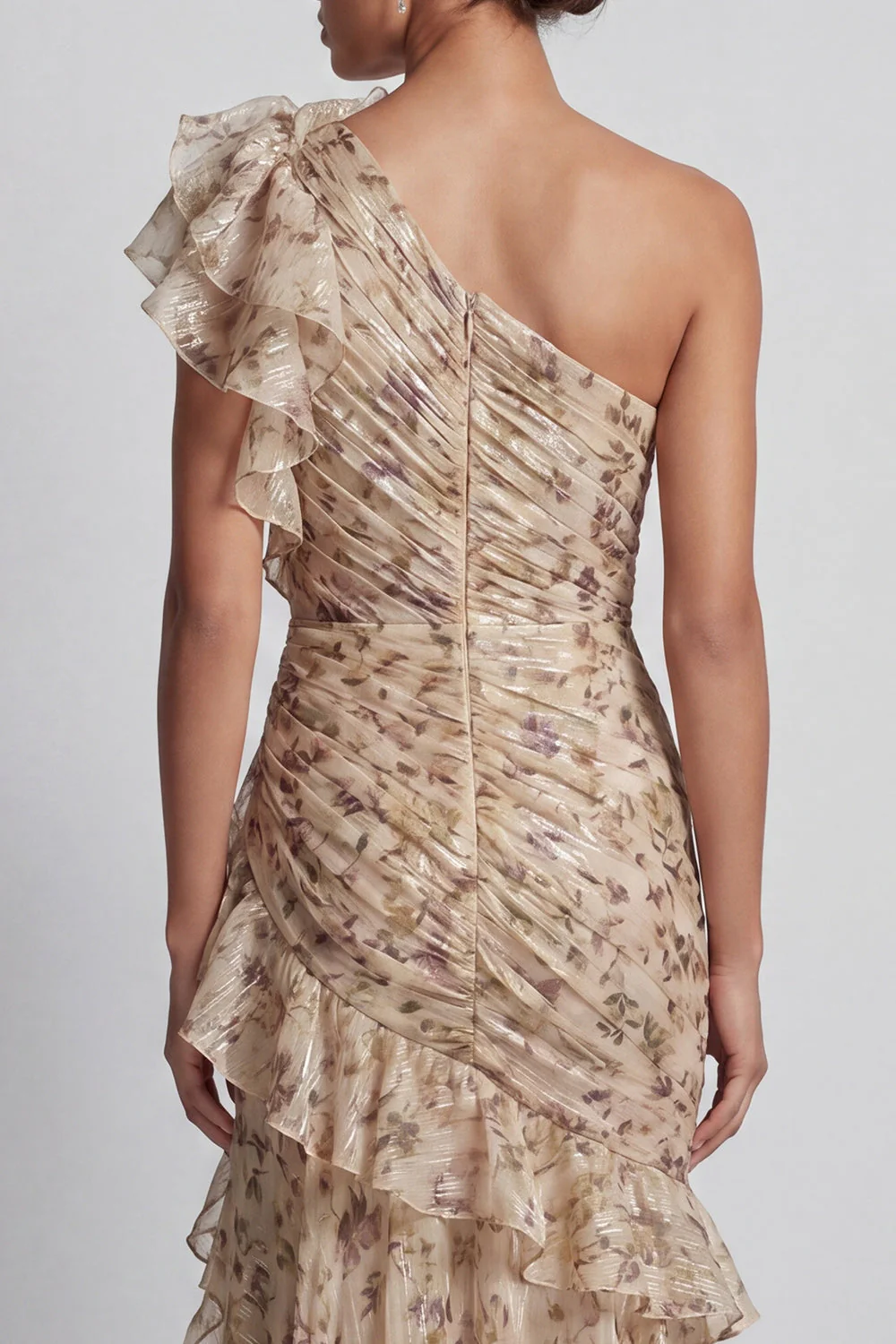 Robe de la mère de la mariée à volants longue et à volants en sirène de champagne avec fente - Image 5