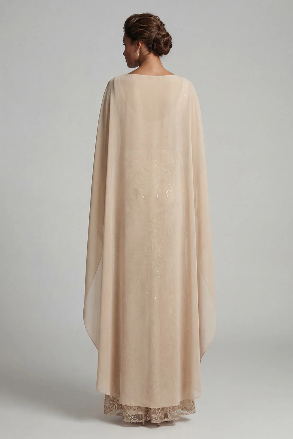 Robe de la mère de la mariée appliquée au champagne avec une cape - Image 2